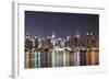 New York City Manhattan Midtown Skyline at Night with Lights Reflection over Hudson River Viewed Fr-Songquan Deng-Framed Photographic Print