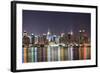 New York City Manhattan Midtown Skyline at Night with Lights Reflection over Hudson River Viewed Fr-Songquan Deng-Framed Photographic Print