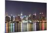 New York City Manhattan Midtown Skyline at Night with Lights Reflection over Hudson River Viewed Fr-Songquan Deng-Mounted Photographic Print