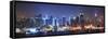 New York City Manhattan Midtown Skyline at Night with Skyscrapers Lit over Hudson River with Reflec-Songquan Deng-Framed Stretched Canvas