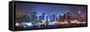 New York City Manhattan Midtown Skyline at Night with Skyscrapers Lit over Hudson River with Reflec-Songquan Deng-Framed Stretched Canvas