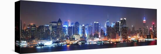 New York City Manhattan Midtown Skyline at Night with Skyscrapers Lit over Hudson River with Reflec-Songquan Deng-Stretched Canvas