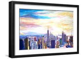 New York City Manhattan Panorama with WTC Chrysler-Markus Bleichner-Framed Art Print