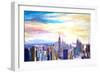 New York City Manhattan Panorama with WTC Chrysler-Markus Bleichner-Framed Art Print