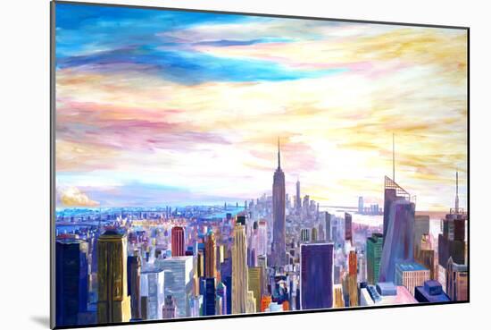 New York City Manhattan Panorama with WTC Chrysler-Markus Bleichner-Mounted Art Print