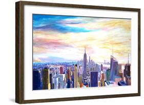 New York City Manhattan Panorama with WTC Chrysler-Markus Bleichner-Framed Art Print