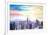 New York City Manhattan Panorama with WTC Chrysler-Markus Bleichner-Framed Art Print