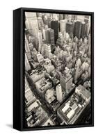 New York City Manhattan Skyline Aerial View Black and White with Skyscrapers and Street-Songquan Deng-Framed Stretched Canvas