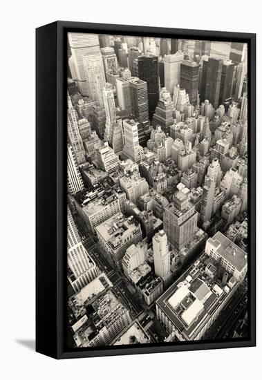 New York City Manhattan Skyline Aerial View Black and White with Skyscrapers and Street-Songquan Deng-Framed Stretched Canvas