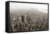 New York City Manhattan Skyline Aerial View Panorama Black And White With Skyscrapers And Street-Songquan Deng-Framed Stretched Canvas