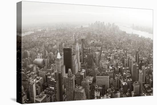 New York City Manhattan Skyline Aerial View Panorama Black And White With Skyscrapers And Street-Songquan Deng-Stretched Canvas