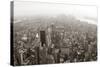 New York City Manhattan Skyline Aerial View Panorama Black And White With Skyscrapers And Street-Songquan Deng-Stretched Canvas