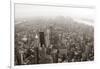 New York City Manhattan Skyline Aerial View Panorama Black And White With Skyscrapers And Street-Songquan Deng-Framed Art Print