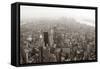 New York City Manhattan Skyline Aerial View Panorama Black And White With Skyscrapers And Street-Songquan Deng-Framed Stretched Canvas