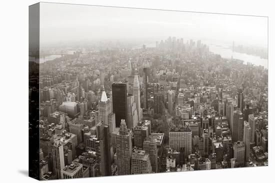New York City Manhattan Skyline Aerial View Panorama Black And White With Skyscrapers And Street-Songquan Deng-Stretched Canvas
