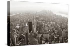 New York City Manhattan Skyline Aerial View Panorama Black And White With Skyscrapers And Street-Songquan Deng-Stretched Canvas