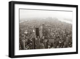 New York City Manhattan Skyline Aerial View Panorama Black And White With Skyscrapers And Street-Songquan Deng-Framed Art Print