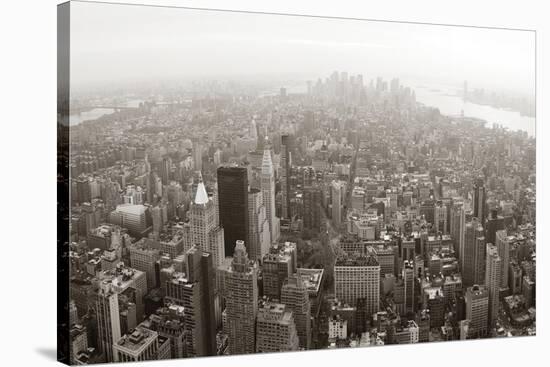 New York City Manhattan Skyline Aerial View Panorama Black And White With Skyscrapers And Street-Songquan Deng-Stretched Canvas