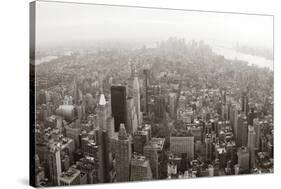 New York City Manhattan Skyline Aerial View Panorama Black And White With Skyscrapers And Street-Songquan Deng-Stretched Canvas