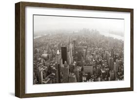 New York City Manhattan Skyline Aerial View Panorama Black And White With Skyscrapers And Street-Songquan Deng-Framed Premium Giclee Print