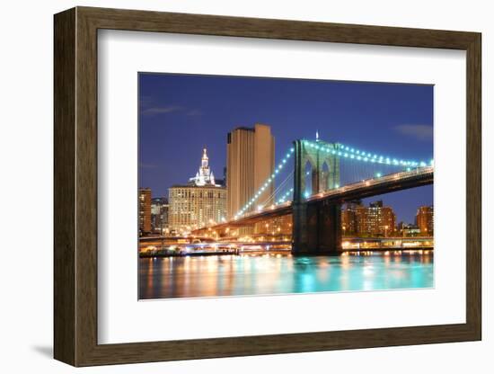 New York City Manhattan Skyline and Brooklyn Bridge at Dusk over Hudson River with Skyscrapers-Songquan Deng-Framed Photographic Print