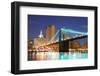 New York City Manhattan Skyline and Brooklyn Bridge at Dusk over Hudson River with Skyscrapers-Songquan Deng-Framed Photographic Print