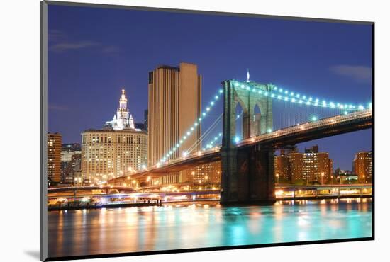 New York City Manhattan Skyline and Brooklyn Bridge at Dusk over Hudson River with Skyscrapers-Songquan Deng-Mounted Photographic Print