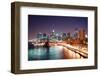 New York City Manhattan Skyline and Brooklyn Bridge with Skyscrapers over Hudson River Illuminated-Songquan Deng-Framed Photographic Print