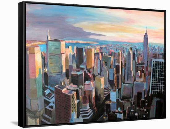New York City - Manhattan Skyline in Warm Sunlight-Markus Bleichner-Framed Stretched Canvas