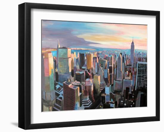 New York City - Manhattan Skyline in Warm Sunlight-Markus Bleichner-Framed Art Print