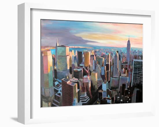 New York City - Manhattan Skyline in Warm Sunlight-Markus Bleichner-Framed Art Print