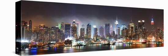 New York City Manhattan Skyline Panorama at Night over Hudson River with Refelctions Viewed from Ne-Songquan Deng-Stretched Canvas