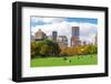 New York City Manhattan Skyline Panorama Viewed from Central Park with Cloud and Blue Sky and Peopl-Songquan Deng-Framed Photographic Print