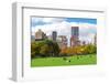 New York City Manhattan Skyline Panorama Viewed from Central Park with Cloud and Blue Sky and Peopl-Songquan Deng-Framed Photographic Print