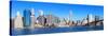 New York City Manhattan Skyline Panorama with Brooklyn Bridge and Skyscrapers over Hudson River in-Songquan Deng-Stretched Canvas