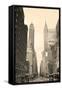 New York City Manhattan Street View with Chrysler Building Skyscrapers and Busy Traffic Black and W-Songquan Deng-Framed Stretched Canvas