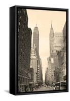 New York City Manhattan Street View with Chrysler Building Skyscrapers and Busy Traffic Black and W-Songquan Deng-Framed Stretched Canvas
