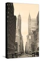 New York City Manhattan Street View with Chrysler Building Skyscrapers and Busy Traffic Black and W-Songquan Deng-Stretched Canvas