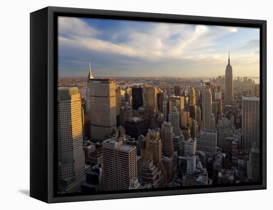 New York City, Manhattan, View of Downtown and Empire State Building from Rockerfeller Centre, USA-Gavin Hellier-Framed Stretched Canvas