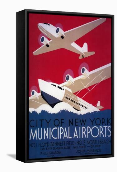 New York City Municipal Airport Vintage Poster - New York, NY-Lantern Press-Framed Stretched Canvas
