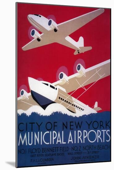New York City Municipal Airport Vintage Poster - New York, NY-Lantern Press-Mounted Art Print