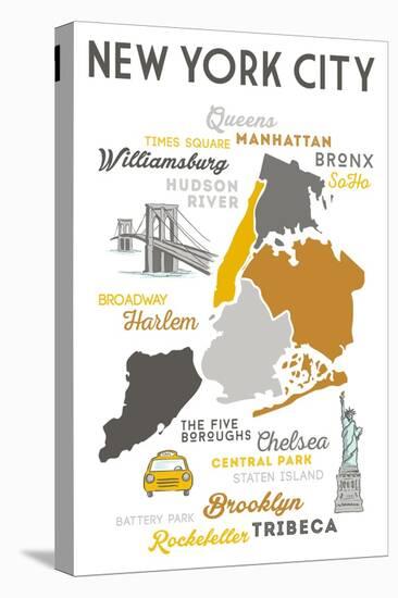 New York City, New York and Icons-Lantern Press-Stretched Canvas