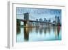 New York City, New York - Blue Skyline and Bridge-Lantern Press-Framed Art Print