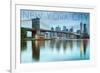 New York City, New York - Blue Skyline and Bridge-Lantern Press-Framed Art Print