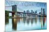 New York City, New York - Blue Skyline and Bridge-Lantern Press-Mounted Art Print