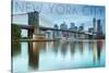 New York City, New York - Blue Skyline and Bridge-Lantern Press-Stretched Canvas