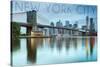 New York City, New York - Blue Skyline and Bridge-Lantern Press-Stretched Canvas