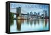 New York City, New York - Blue Skyline and Bridge-Lantern Press-Framed Stretched Canvas