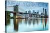 New York City, New York - Blue Skyline and Bridge-Lantern Press-Stretched Canvas