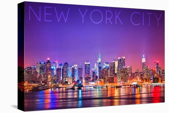 New York City, New York - Colorful Skyline Lights-Lantern Press-Stretched Canvas